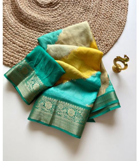 DB764 Beautiful Soft Marshmallow Silk Foil Work Celebrity Inspired Sarees.