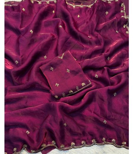 DB762  Beautiful Soft Space Silk Sequence Bids Handwork Celebrity Inspired Sarees.