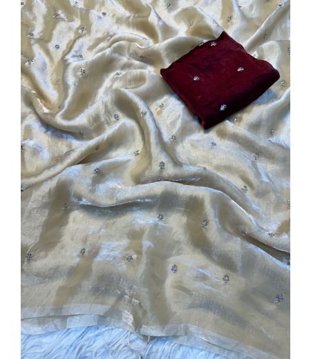 DB763 Beautiful Soft Sattin Dual Shaded Zari Sequence Work Celebrity Inspired Sarees.