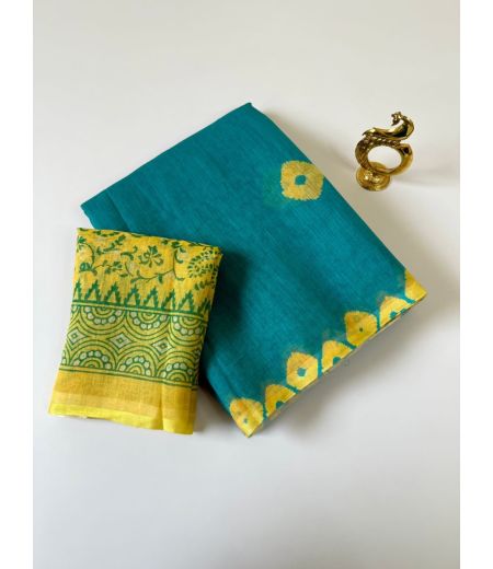 DB773 Beautiful Soft Cotton Linen Elegant Printed Celebrity Inspired Saree.