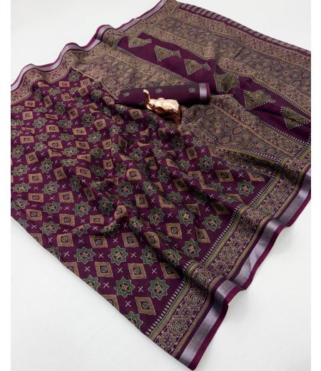 DB768  Beautiful Soft Cotton Ajrakh Printed Celebrity Inspired Sarees.