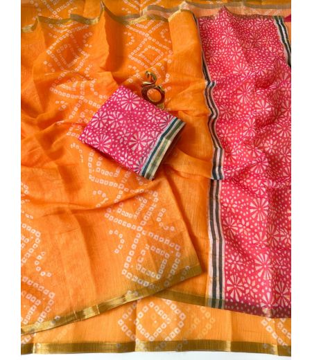 DB780 Beautiful Soft Linen Cotton Elegant Printed Celebrity Inspired Sarees.