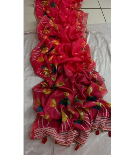 DB778 Beautiful Soft Lilen Cotton Elegant Printed Celebrity Inspired Sarees.