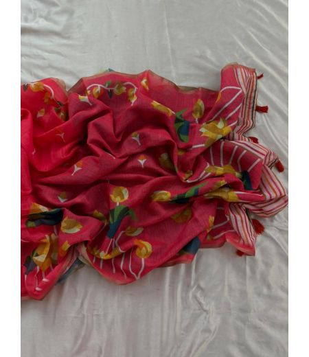 DB778 Beautiful Soft Lilen Cotton Elegant Printed Celebrity Inspired Sarees.