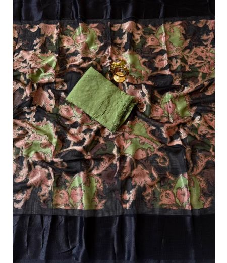 DB779  Beautiful Soft Barsso Elegant Printed Celebrity Inspired Sarees.