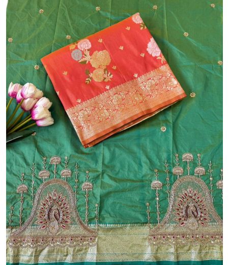 DB790 Beautiful Soft Silk Jacquard Weaving Sarees with Bids Work Blouse.