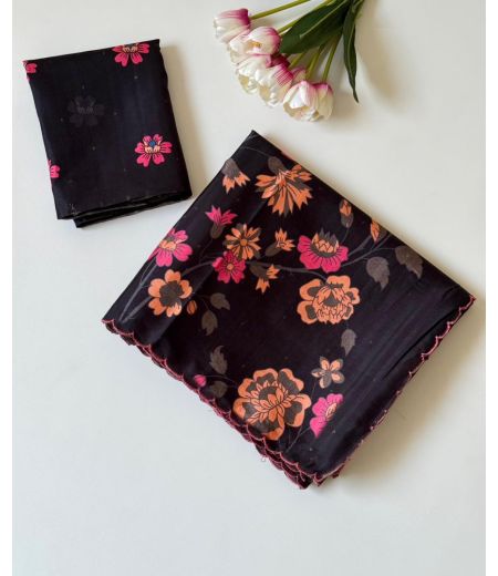 DB789 Beautiful Soft Tussar Silk Floral Digital Embroidery Work Celebrity Inspired Sarees.