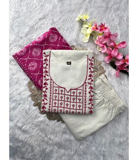 DB798 Beautiful Soft Cotton Embroidery Work Designer Kurti Sets.