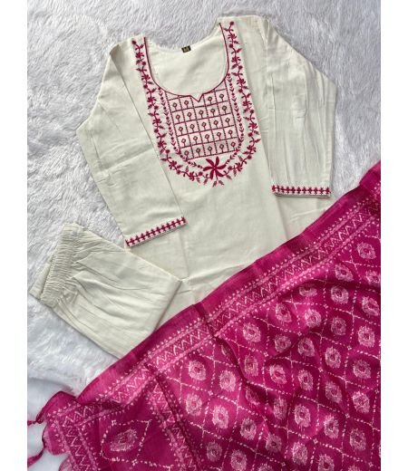 DB798 Beautiful Soft Cotton Embroidery Work Designer Kurti Sets.