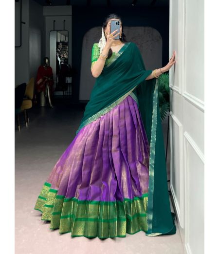DB797 Beautiful Soft Kanchipuram Silk Zari Weaving Half Sarees~Lehenga Sets.