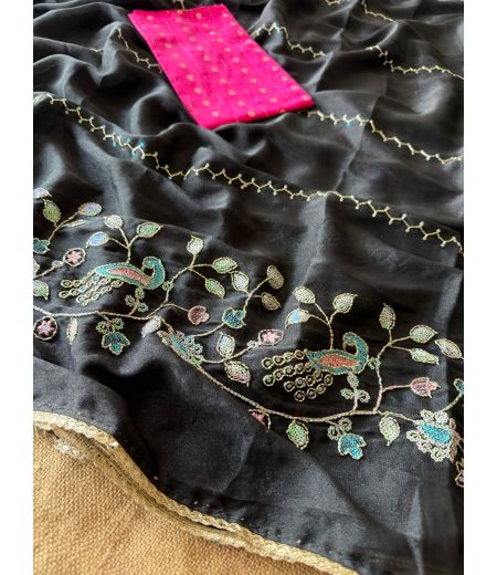 DB800  Beautiful Soft Georgette Sequence Cutdana Work Celebrity Inspired Sarees.