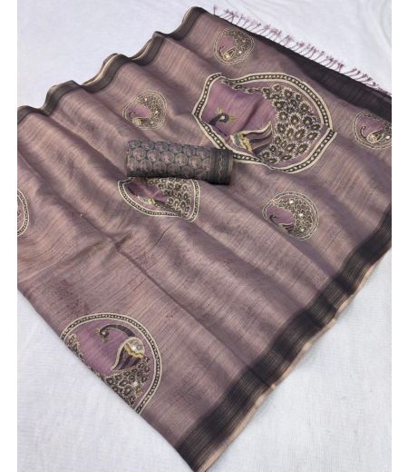 DB802 Beautiful Soft Erode Silk Digital Printed Aari Work Celebrity Inspired Sarees.