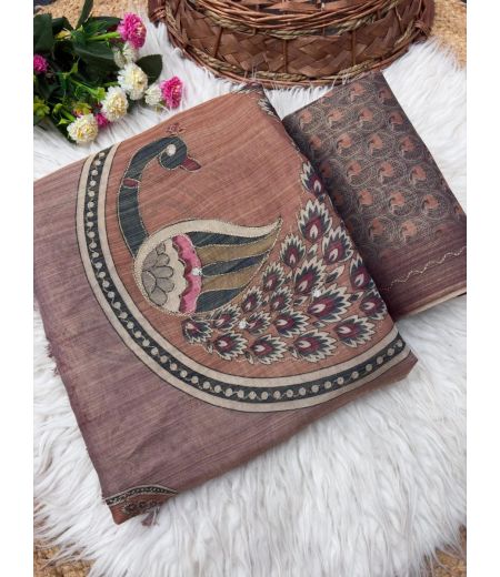 DB802 Beautiful Soft Erode Silk Digital Printed Aari Work Celebrity Inspired Sarees.