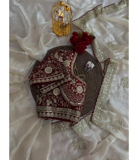 DB805 Beautiful Soft Sattin Silk Sequence Zari Embroidery Work Celebrity Inspired Sarees with Designer Stitched Blouse.