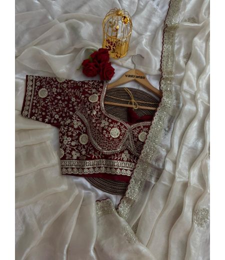 DB805 Beautiful Soft Sattin Silk Sequence Zari Embroidery Work Celebrity Inspired Sarees with Designer Stitched Blouse.