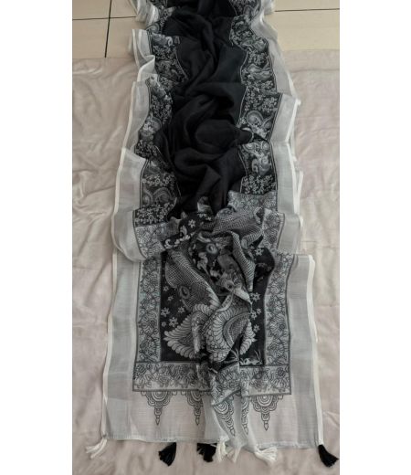 DB794 Beautiful Soft Handloom Linen Elegant Printed Summer Sarees.