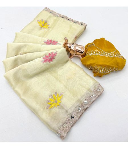 DB806 Beautiful Soft Viscose Rangoli Floral Embroidery Thread Work Celebrity Inspired Saree.