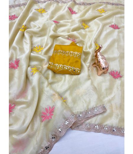 DB806 Beautiful Soft Viscose Rangoli Floral Embroidery Thread Work Celebrity Inspired Saree.