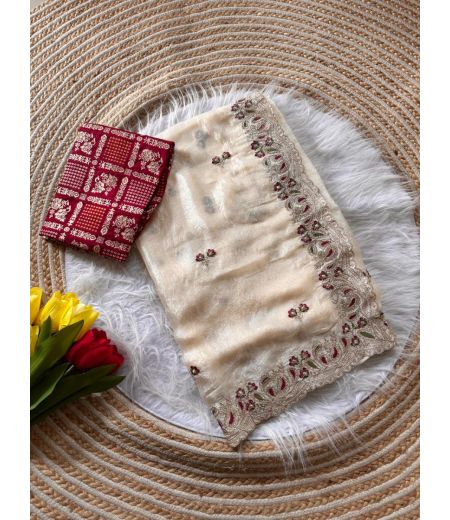 DB811 Beautiful Soft Shimmer Silk Embroidery Work Celebrity Inspired Sarees.