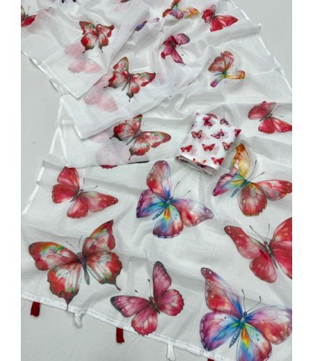 DB810 Beautiful Soft Linen Digital Printed Celebrity Inspired Sarees.