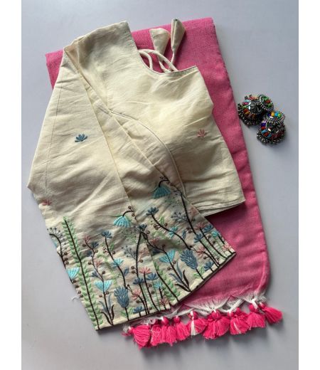 DB816  Beautiful Soft Mulmul Cotton Celebrity Inspired Sarees with Designer Stitched Blouse.