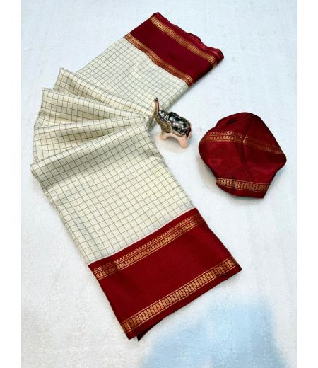 DB814 Beautiful Soft Tussar Silk Chex Printed Celebrity Inspired Sarees.