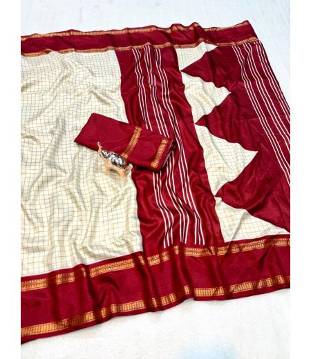 DB814 Beautiful Soft Tussar Silk Chex Printed Celebrity Inspired Sarees.