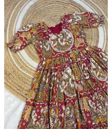 DB821 Beautiful Soft Muslin Cotton Kalamkari Digital Printed Designer Gowns.