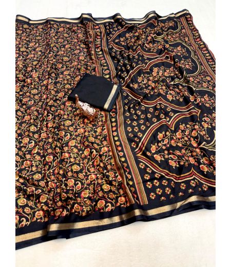 DB818 Beautiful Soft Tussar Silk Kashmiri Printed Celebrity Inspired Sarees.