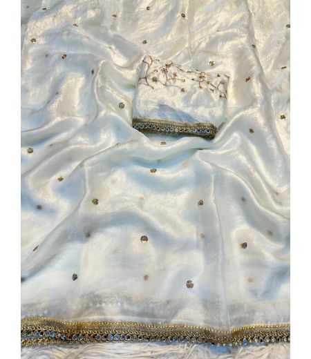 DB826  Beautiful Soft Space Sattin Silk Sequence Work Celebrity Inspired Sarees.