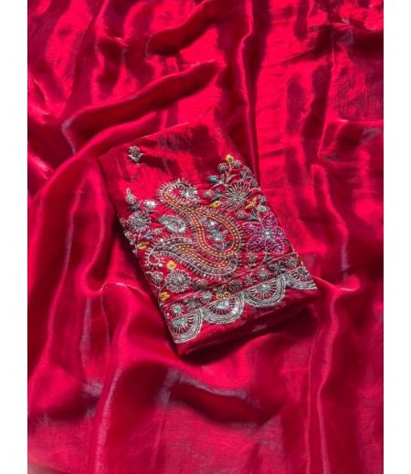 DB824  Beautiful Soft Sattin Space Silk Celebrity Inspired Sarees with Handwork Blouse.