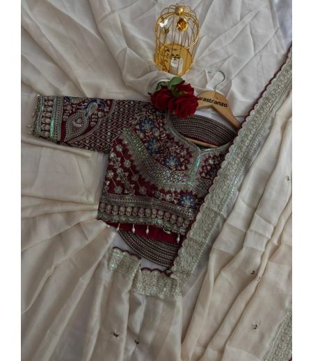 DB820 Beautiful Soft Rangoli Silk Embroidery Work Celebrity Inspired Sarees with Designer Stitched Blouse.