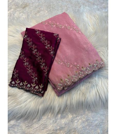 DB831 Beautiful Soft Crunchy Silk Embroidery Stone Work Celebrity Inspired Sarees.