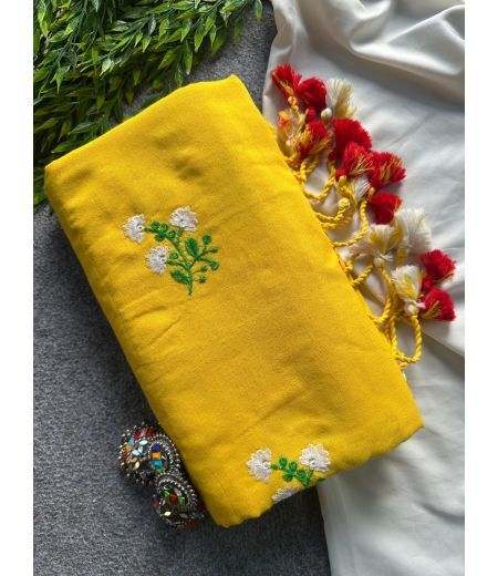 DB829 Beautiful Soft Mulmul Cotton Embroidery Work Celebrity Inspired Sarees.