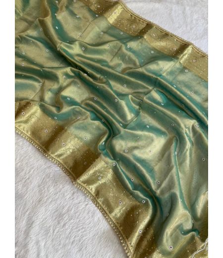 DB832 Beautiful Soft Tissue Silk Zari Weaving Stone Work Maharani Inspired Sarees.