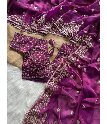 DB830 Beautiful Soft Sattin Silk Sequence Emboridary Work Celebrity Inspired Sarees with Designer Stitched Blouse.