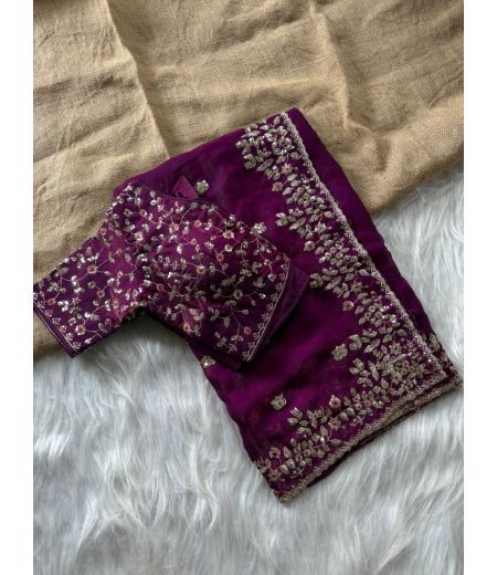 DB830 Beautiful Soft Sattin Silk Sequence Emboridary Work Celebrity Inspired Sarees with Designer Stitched Blouse.