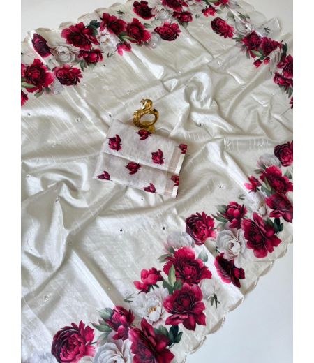 DB827 Beautiful Soft Tussar Silk Floral Printed Celebrity Inspired Sarees.