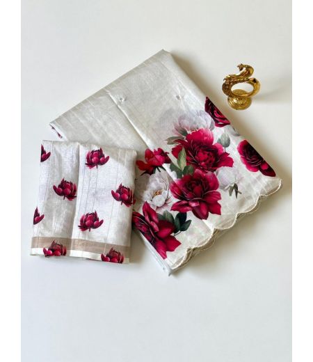 DB827 Beautiful Soft Tussar Silk Floral Printed Celebrity Inspired Sarees.