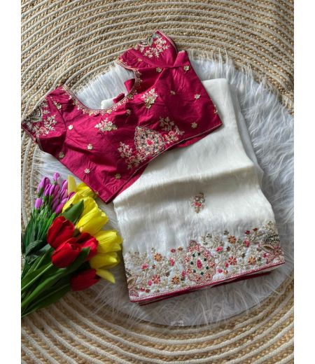 DB840 Beautiful Soft Sattin Silk Sequence Emboridary Work Celebrity Inspired Sarees.(Blouse Unstitched)