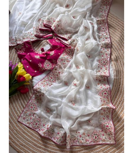 DB840 Beautiful Soft Sattin Silk Sequence Emboridary Work Celebrity Inspired Sarees.(Blouse Unstitched)