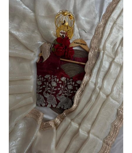 DB696 Beautiful Soft Imported Sattin Silk Handwork Sarees with Designer Lace Border.