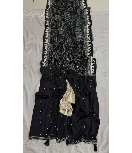 DB819 Beautiful Soft Gajji Silk Ajrakh Celebrity Inspired Sarees with Real Mirror Work.