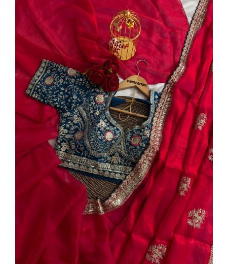 DB841 Beautiful Soft Sattin Silk Sequence Zari Embroidery Work Celebrity Inspired Sarees with Designer Stitched Blouse.