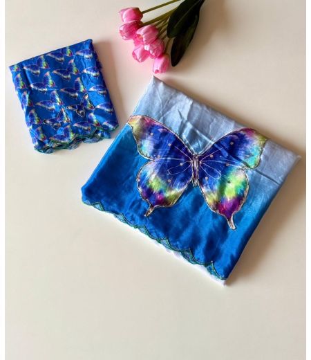 DB842 Beautiful Soft Chinon Butterfly Digital Printed Handwork Celebrity Inspired Sarees.