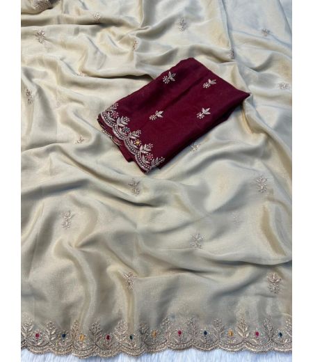 DB844  Beautiful Soft Sattin Star Georgette Sequence Emboridary Work Celebrity Inspired Saree.