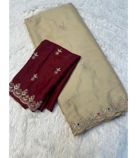 DB844  Beautiful Soft Sattin Star Georgette Sequence Emboridary Work Celebrity Inspired Saree.