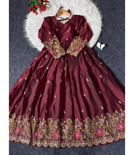 DB846  Beautiful Soft Space Silk Embroidery Bids Work Designer Gowns.