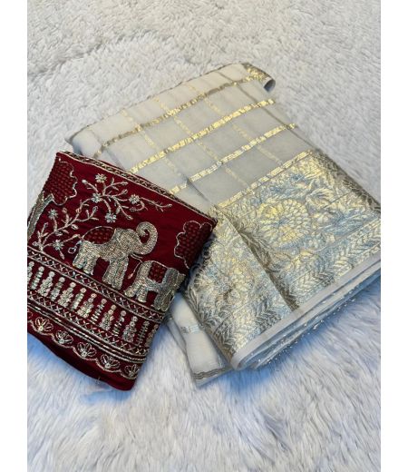 DB850 Beautiful Soft Viscose Silk Sarees with Bids Work Blouse.