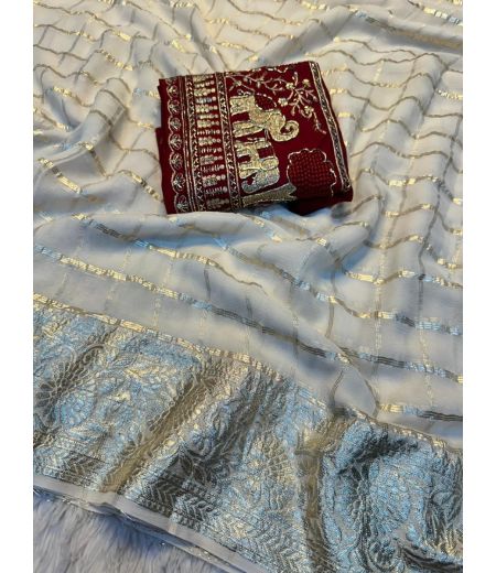 DB850 Beautiful Soft Viscose Silk Sarees with Bids Work Blouse.